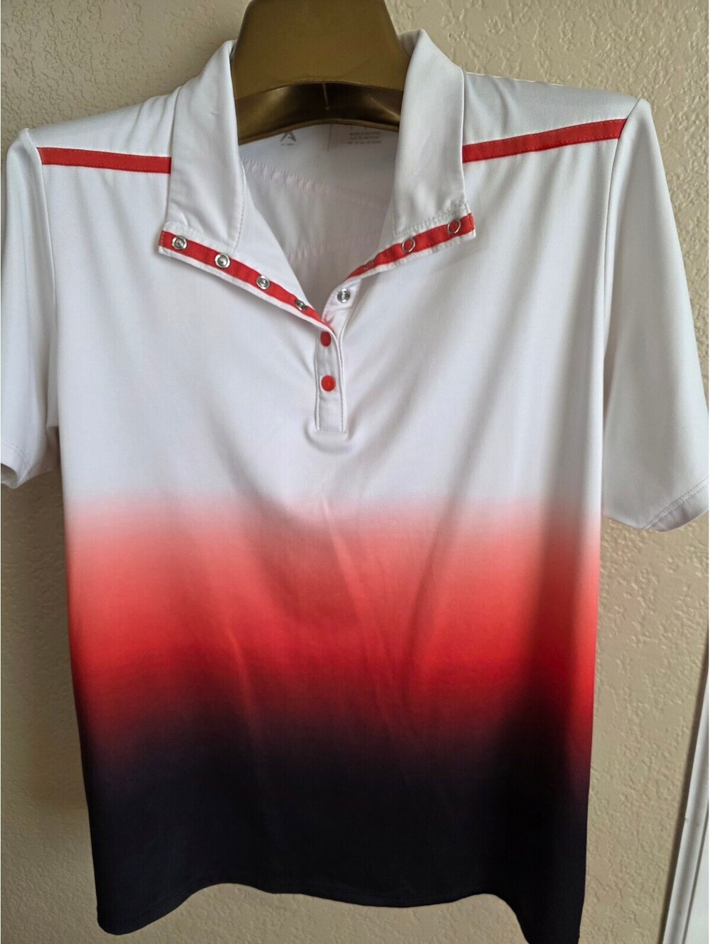 Antigua Sportswear Gradient Red to Black Polo Shirt with Red Accents, Size Large